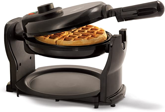 BELLA Classic Rotating Non-Stick Belgian Waffle Maker, Perfect 1" Thick Waffles, PFOA Free Non Stick Coating & Removable Drip Tray for Easy Clean Up, Browning Control, Black