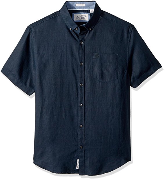 Original Penguin Men's Short Sleeve Washed Linen Shirt