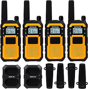 Retevis RB648 Walkie Talkie, Waterproof Walkie Talkies IP67, 2000 mAh, Dual PTT, Heavy Duty, SOS Vibration Professional, Rugged 2 Way Radio for Construction Site Contractors (4 Pack, Yellow)