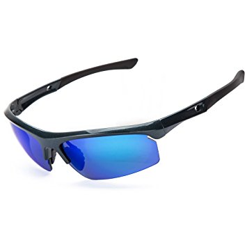 Shieldo Polarized Sports Sunglasses For Men And Women Shooting Running Cycling Fishing, Mirrored Integrated Polarized Lens Unbreakable Frame SDH003