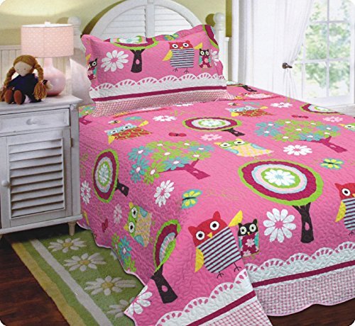 Mk Collection Twin Size 2 Pc Bedspread Teens/girls Owl Pink New