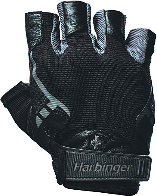 Harbinger Pro Non-Wrist Wrap Vented Cushioned Leather Palm Weightlifting Gloves, Pair