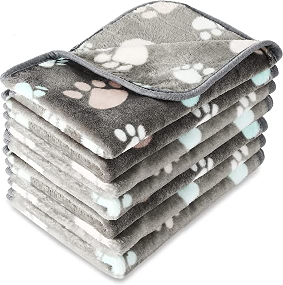 4 Pieces Pet Blanket Dog Puppy Blanket Paw Print Fleece Blanket for Small Medium Large Pet Dog Cat Warm Soft Sleep Mat Puppy Kitten Soft Blanket Doggy Warm Mat