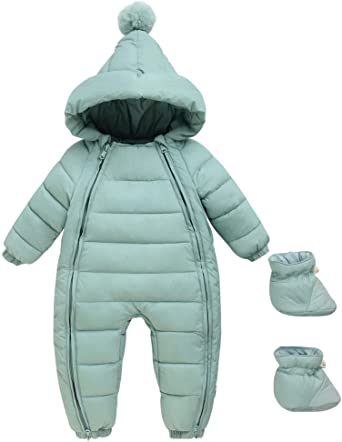 Baby Boys Girls Winter Warm Romper Jumpsuit Hooded Loose Fit Bunting Jacket Double Zip Snowsuit Coverall Outerwear