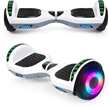 SISIGAD Hoverboard with Bluetooth Speaker and Led Lights, Smart 6.5” Self-Balancing Electric Scooter for Kids and Teenagers