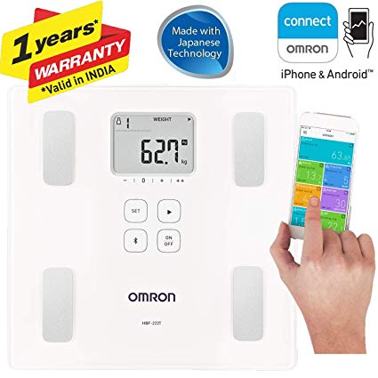 Omron HBF 222T Complete Digital Body Composition Monitor With Bluetooth for Omron Connect App Experience, Displays BMI, Body Fat, Skeletal Muscle and Visceral Fat Level