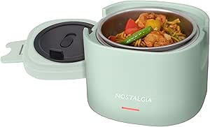 Nostalgia Portable 20-Ounce Electric Heated Lunch Box – Travel Size 2.5 Cup Capacity for Soup, Chili, and Leftovers – Leak Proof Silicone Sealed Lid, Foldable Carry Handle, Detachable Cord – Sage