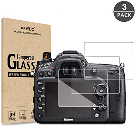 AKWOX (Pack of 3) Tempered Glass Screen Protector for Nikon D5600 D5500 D5300, [0.3mm 2.5D High Definition 9H] Optical LCD Premium Glass Protective Cover