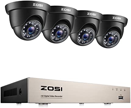 ZOSI 1080p Home Security Cameras System,5MP Lite H.265  8CH 1080P CCTV DVR and 4pcs 2.0MP 1920TVL Weatherproof Surveillance Cameras Outdoor Indoor,80ft Night Vision,Motion Alert,Remote Access(No HDD)