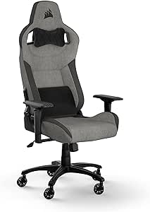 CORSAIR T3 Rush Fabric Gaming Chair (2023) – Racing-Inspired Design – Soft Fabric Exterior – Padded Neck Cushion – Memory Foam Lumbar Support – Adjustable Seat Height – Grey & Charcoal