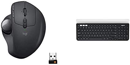 Logitech MX Ergo Wireless Trackball Mouse – Adjustable Ergonomic Design (Bluetooth or USB), Graphite & K780 Multi-Device Wireless Keyboard for Computer, Phone and Tablet