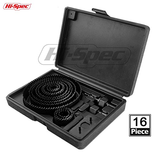 Hi-Spec 16 Piece Hole Saw Drill Bit with Arbour Nuts Tool Set Kit (20 to 125mm) for Sawing & Cutting Holes & Discs in Wood, Plastic, Plasterboard, Drywall & Sheet Metal for Woodworking, Carpentry, Renovations & DIY in the Home, Workshop & Garage. In Durable Storage Case