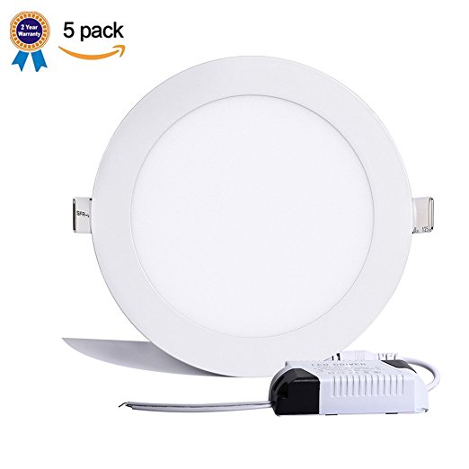 B-right Pack of 5 Units 9W 5-inch Ultra-thin Round LED Recessed Panel Light, 650lm, 60W Incandescent Equivalent, 4000K Neutral White, LED Recessed Ceiling Lights for Home, Office, Commercial Lighting