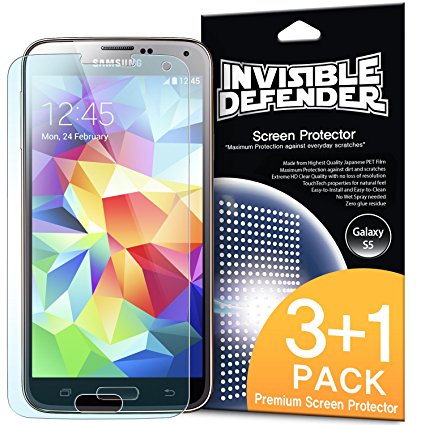Galaxy S5 Screen Protector - Invisible Defender [3 1 Free/MAX HD Clearness] Perfect Touch Precision High Definition (HD) Clear Quality Film (4-Pack) for Samsung Galaxy S5
