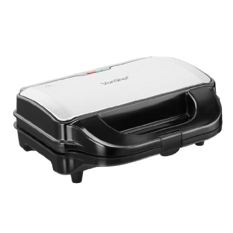 VonShef 2 in 1 Sandwich and Waffle Maker with Removable Plates - 800W - Stainless Steel