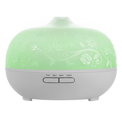 Essential Oil Diffuser, BESTEK 300ml Glass Aroma Diffuser Ultrasonic Cool Mist Humidifier with changing Colored LED Lights, Waterless Auto Shut-off and Adjustable Mist mode