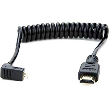 Atomos 11.81"/30cm Coiled Right Angled Micro HDMI to Straight Full Size HDMI Cable for Ninja Star Recorder