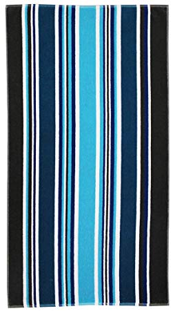 Cotton Craft - 2-Pack XL Jacquard Woven Velour Beach Towel - 39x68 inches - 100% Cotton - Cancun Blue Stripe
