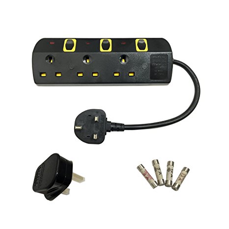 TISDLIP Extension Plug Socket Surge Protected Switches 3 Gang 6.56FT/2M Black