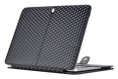 Mosiso 3D-Square Pattern Design Premium Quality PU Leather Book Cover Folio Case with Stand Function for MacBook Air 13 Inch (A1466/A1369), Black