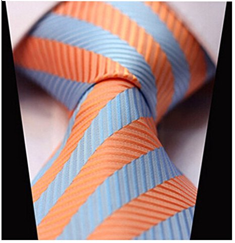 Allbebe Men's Classic Striped Orange Blue Jacquard Woven Silk Tie Formal Necktie