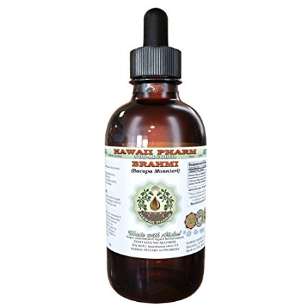 Brahmi Alcohol-FREE Liquid Extract, Organic Brahmi Liquid (Bacopa Monnieri) Whole Herb Dried Glycerite Hawaii Pharm Natural Herbal Supplement 2 oz