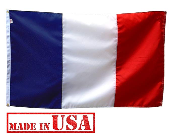 US Flag Factory 3x5 FT France French Flag (Sewn Stripes) Outdoor SolarMax Nylon - Premium Quality - 100% Made in America