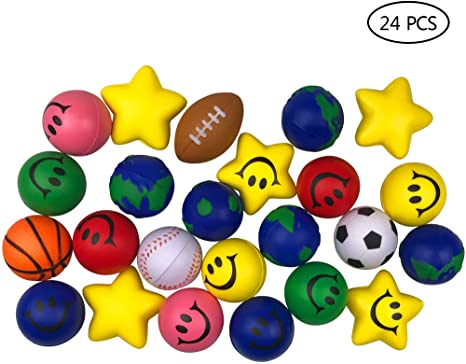 24 Pack Stress Balls Assorted Colors and Designs Stress Relief Toys for Kids Adults Party Favor Toy