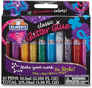 Elmer's 3D Washable Glitter Pens, Classic Rainbow and Glitter Colors, Pack of 10 Pens (E199)