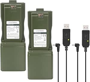 BAOFENG AR-152 Battery BL-152 Li-ion Extend Battery Large Capacity for AR152 Tactical Walkie Talkie with USB Fast Charging Cable(2Pack,Green)