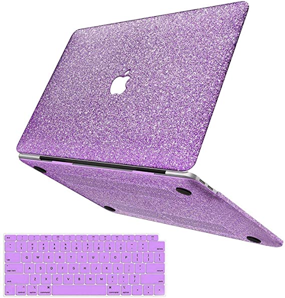anban MacBook Air 13 Inch Case 2019 2018 Release A1932, Glitter Bling Smooth Protective Laptop Shell Slim Snap On Case with Keyboard Cover Compatible for Mac Air 13 inch with Touch ID, Purple