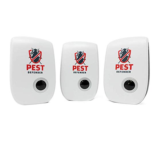 Pest Defender Ultrasonic Electronic Pest Repeller Plug in Indoor Outdoor | Chemical Free, Child & Pet Safe Pest Control | Gets rid of Rats, Roaches, Mice, Mosquitoes, Spiders, Ants, Fleas (3 Pack)