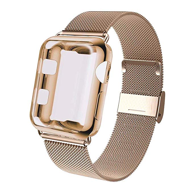 GBPOOT Compatible for Apple Watch Band 38mm 40mm 42mm 44mm with Screen Protector Case, Sports Wristband Strap Replacement Band with Protective Case for Iwatch Series 4/3/2/1