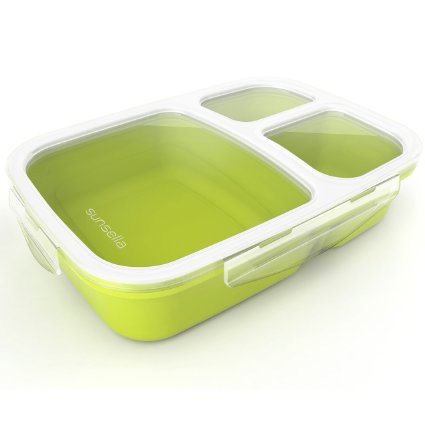 Leakproof, 3 Compartment, Bento Lunch Box, Airtight Food Storage Container - Green