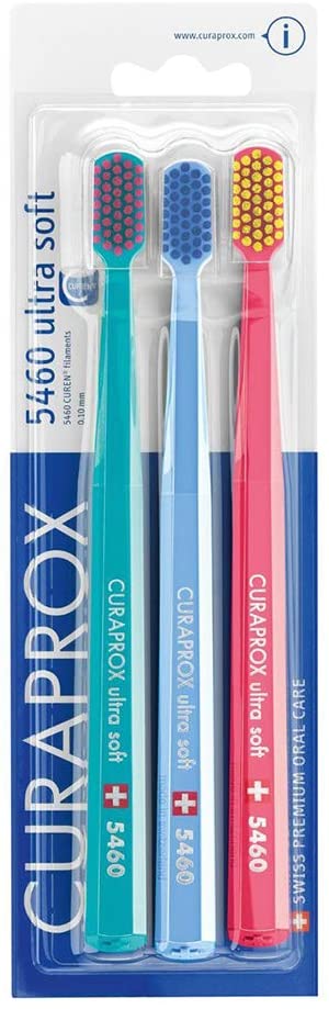 Curaprox Swiss 5460 Ultra Soft Toothbrush (3 Pack) 0.10 mm Assorted Colors