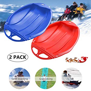 Children's Sleigh Snow Sled, Snow Saucer Sleds，Kids Plastic Toboggan Snow Sled with Pull Rope，Winter Comfortable Toboggan Snow Tube Skiing Tools, for Kids Grass Skiing/Sand Boarding/Skiing