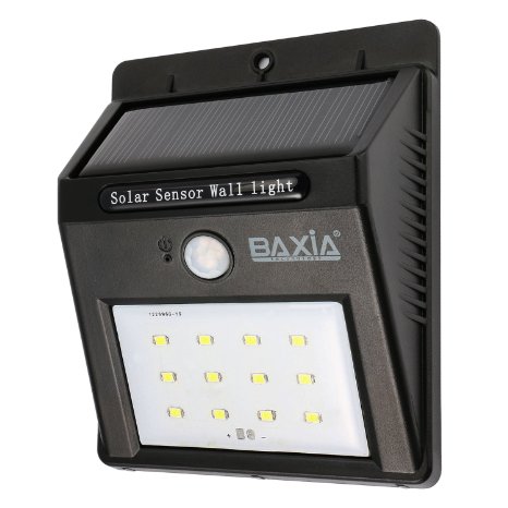 BAXIA TECHNOLOGY Waterproof Wireless Solar Motion Sensor Night Lights - 12 LEDs Bright and Security for Outdoor Garden Wall