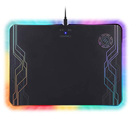 ENHANCE PowerUP Wireless Charging LED Mouse Pad - 7 Color Selection & Dynamic Effects - Large Hard Premium Surface with Transparent Lighting Zones - Compatible with Qi Enabled Phones & Devices