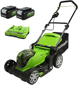 Greenworks G24X2LM41K4X Tondeuse à Gazon Sans Fil pour Pelouses Jusqu'à 440m², Largeur de Coupe 41 cm, Sac de 50L, INCLUS Deux Batteries de 24V (Équivalent 48V) 4Ah et Chargeur Double