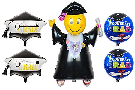 KATCHON 5 Graduation Balloons - X-Large Jumping Grad, 1 Large Congrats Grad & 1 Large Key to Sucess Grad Mylar Inflatable Balloons
