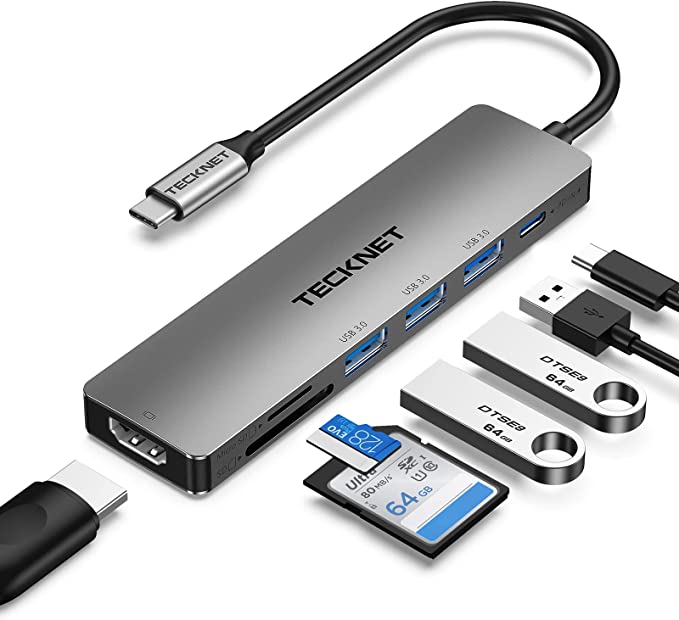 USB C Hub, TECKNET USB C Adapter, 7 IN 1 Multiport Adapter with USB C to HDMI 4K, USB 3.0 USB-A Port, 100W PD, SD/TF Card Reader, Compatible with MacBook Pro Air HP XPS and More Type C Device