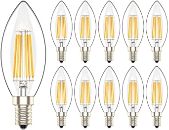 10 Pack 6W E14 Dimmable LED Filament Candle Light Bulbs Warm White 2700K 60W Incandescent Bulb Equivalent 360 Beam Angle