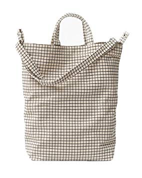 BAGGU Duck Bag Canvas Tote, Essential Everyday Tote, Spacious and Roomy, Natural Grid (2018)