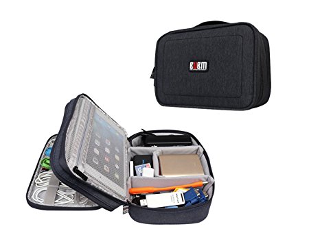 Electronics Organizer Bag Portable Travel Organizer Case Storage Carrying Bag for USB Cables,Chargers,Power Bank,iPad Mini(nylon material black)