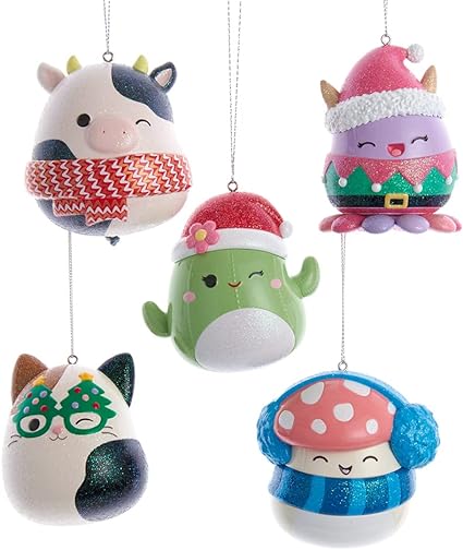 Kurt Adler 3.5-Inch Squishmallows Blow Mold Ornament, Set of 5