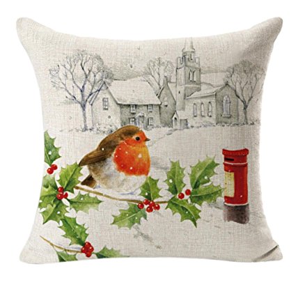 Pillowcase, Ammazona Christmas Linen Square Flax Throw Pillow Case Decorative Cushion Pillow Cover Home Decor (B)