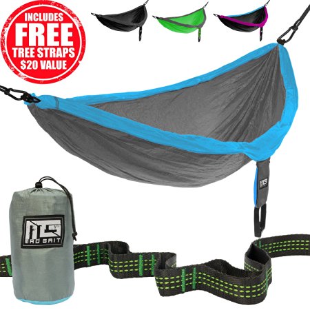 Insane Deal! Ends Today! Double Camping Hammock 2 Free Bonus Hanging Tree Straps and Carabiners - Ultralight Portable Compact Parachute Nylon Perfect for Outdoor Backpacking, Beach, Backyard, Camping.