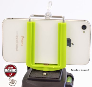 Cell Phone Tripod Adapter - iPhone Tripod Mount - SE 6 6S Plus 5 5S 5C 4 4s Clip Holder Connector Head Smartphone Attachment Samsung Galaxy S7 S6 S5 S4 S3 S2 - DaVoice (Green)