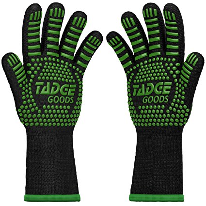 Oven Mitts Heat Resistant BBQ Gloves – Best Silicone Cooking & Grilling Accessories – Extreme Hot 932 Degrees Hand & Forearm Protection, Green