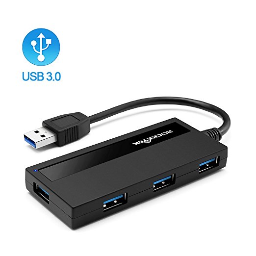 Rocketek Ultra Slim Data Hub, 4 Port USB 3.0 Hub for Mac OS , Windows, Surface, PS, Xbox, keyboard and more USB function device | USB 3.0 Splitter Adapter Transfer Rates up to 5Gbps